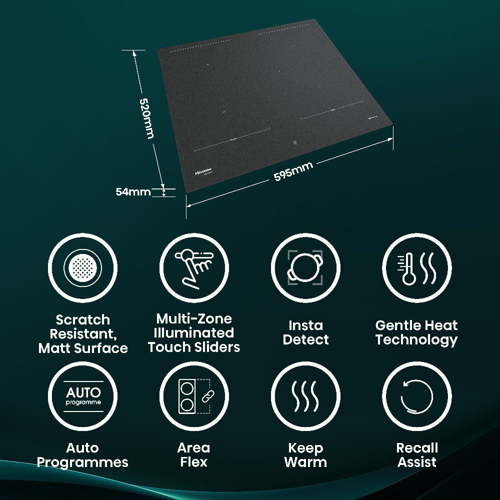 Hisense 60cm 4 Zone AntiScratch Area Flex Induction Hob HI6443SRWF - Black Hisense 60cm 4 Zone AntiScratch Area Flex Induction Hob HI6443SRWF - Black