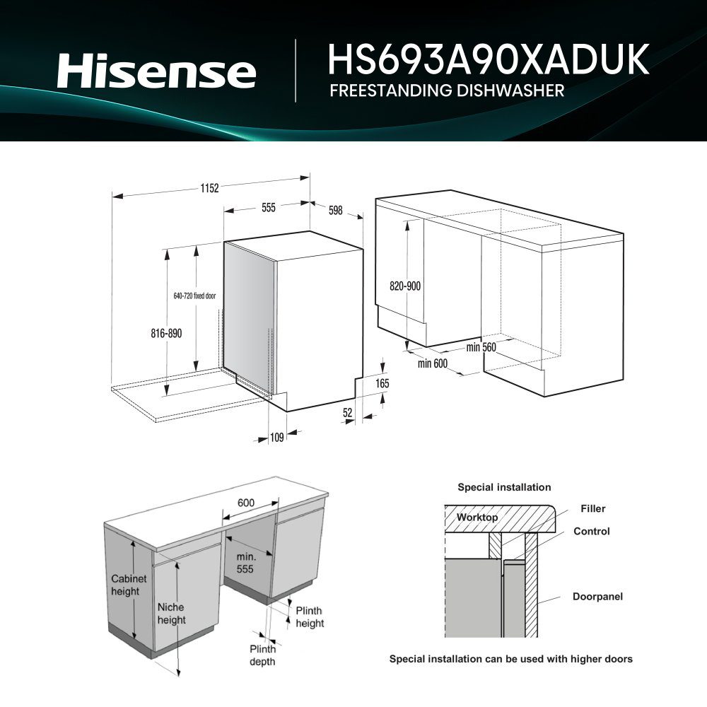 Hisense 60cm Freestanding AutoDose Dishwasher HS693A90XADUK - Silver Hisense 60cm Freestanding AutoDose Dishwasher HS693A90XADUK - Silver