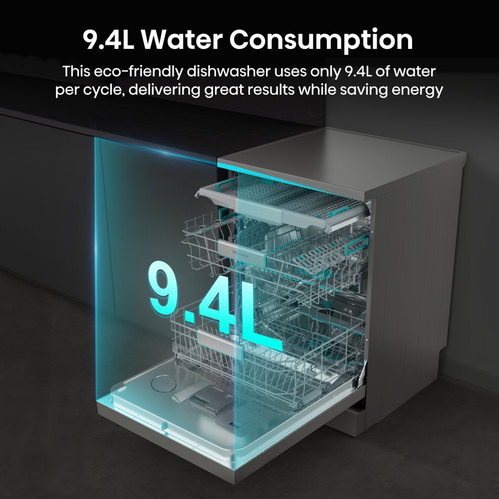 Hisense 60cm Freestanding AutoDose Dishwasher HS693A90XADUK - Silver Hisense 60cm Freestanding AutoDose Dishwasher HS693A90XADUK - Silver
