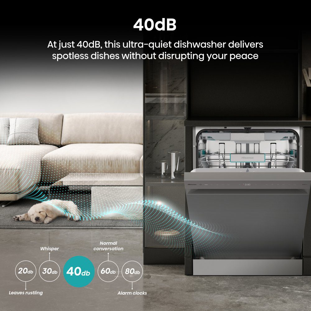 Hisense 60cm Freestanding AutoDose Dishwasher HS693A90XADUK - Silver Hisense 60cm Freestanding AutoDose Dishwasher HS693A90XADUK - Silver