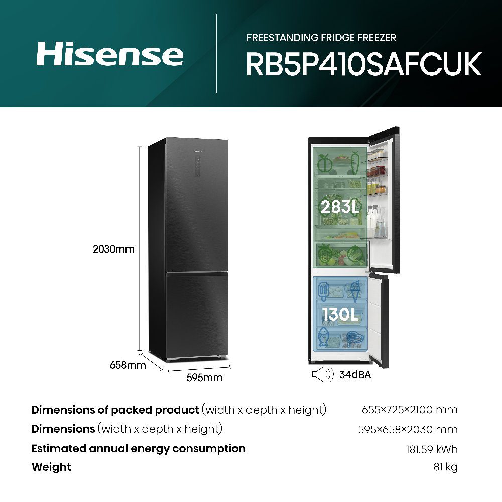 Hisense 60cm Frost Free Fridge Freezer RB5P410SAFCUK - BLACK STEEL Hisense 60cm Frost Free Fridge Freezer RB5P410SAFCUK - BLACK STEEL