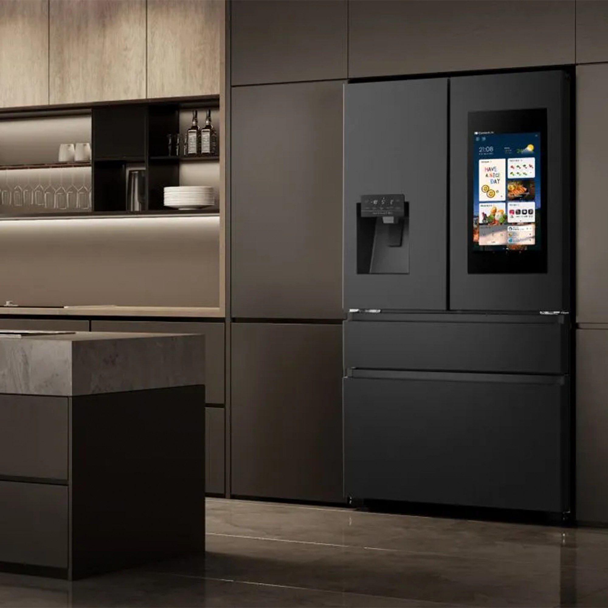 Hisense PureFlat Smart Screen French Style Freezer With Ice & Water Non Plumbed RF9P490GTFE - Black Steel Hisense PureFlat Smart Screen French Style Freezer With Ice & Water Non Plumbed RF9P490GTFE - Black Steel