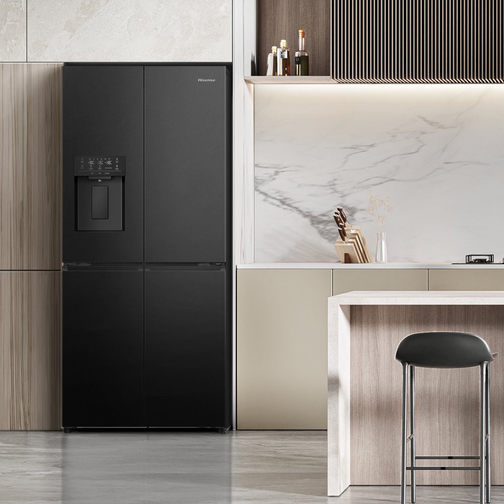 Hisense 79cm PureFlat Four Door Fridge Freezer Ice & Water Non Plumbed RQ5P470SYFD - Black Hisense 79cm PureFlat Four Door Fridge Freezer Ice & Water Non Plumbed RQ5P470SYFD - Black