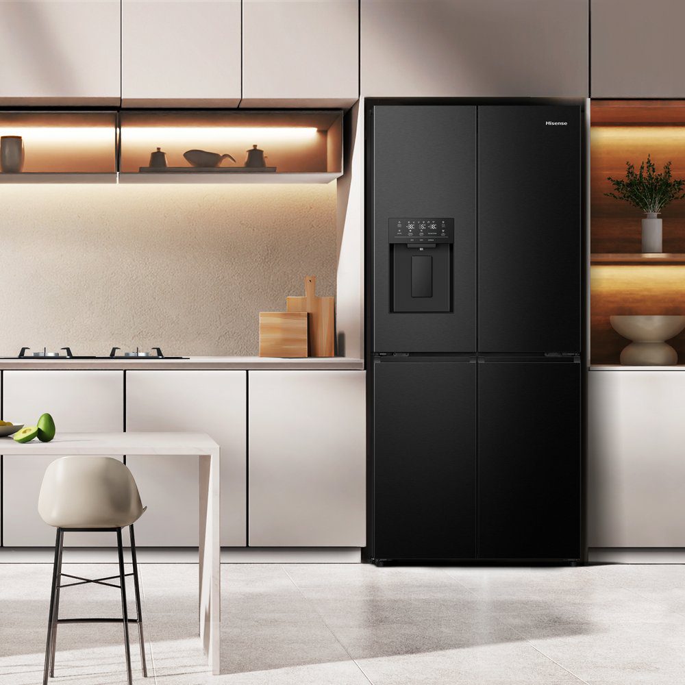 Hisense 79cm PureFlat Four Door Fridge Freezer Ice & Water Non Plumbed RQ5P470SYFD - Black Hisense 79cm PureFlat Four Door Fridge Freezer Ice & Water Non Plumbed RQ5P470SYFD - Black