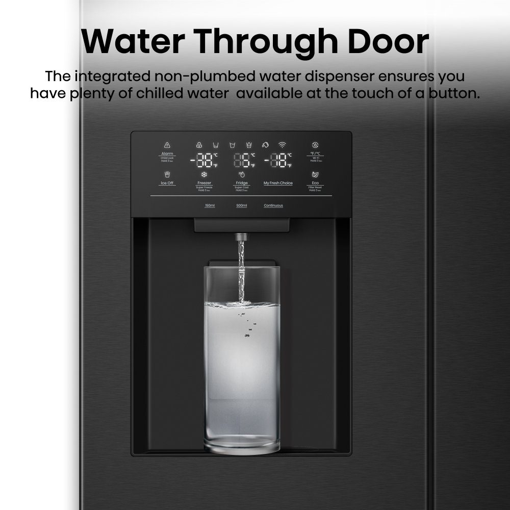 Hisense 79cm PureFlat Four Door Fridge Freezer Ice & Water Non Plumbed RQ5P470SYFD - Black Hisense 79cm PureFlat Four Door Fridge Freezer Ice & Water Non Plumbed RQ5P470SYFD - Black
