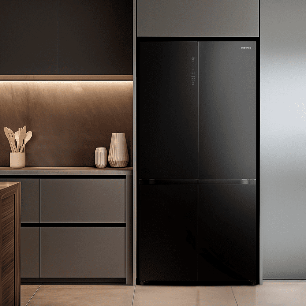Hisense Kitchenfit Four Door American Style Fridge Freezer RQ768N4GBE- Black Hisense Kitchenfit Four Door American Style Fridge Freezer RQ768N4GBE- Black