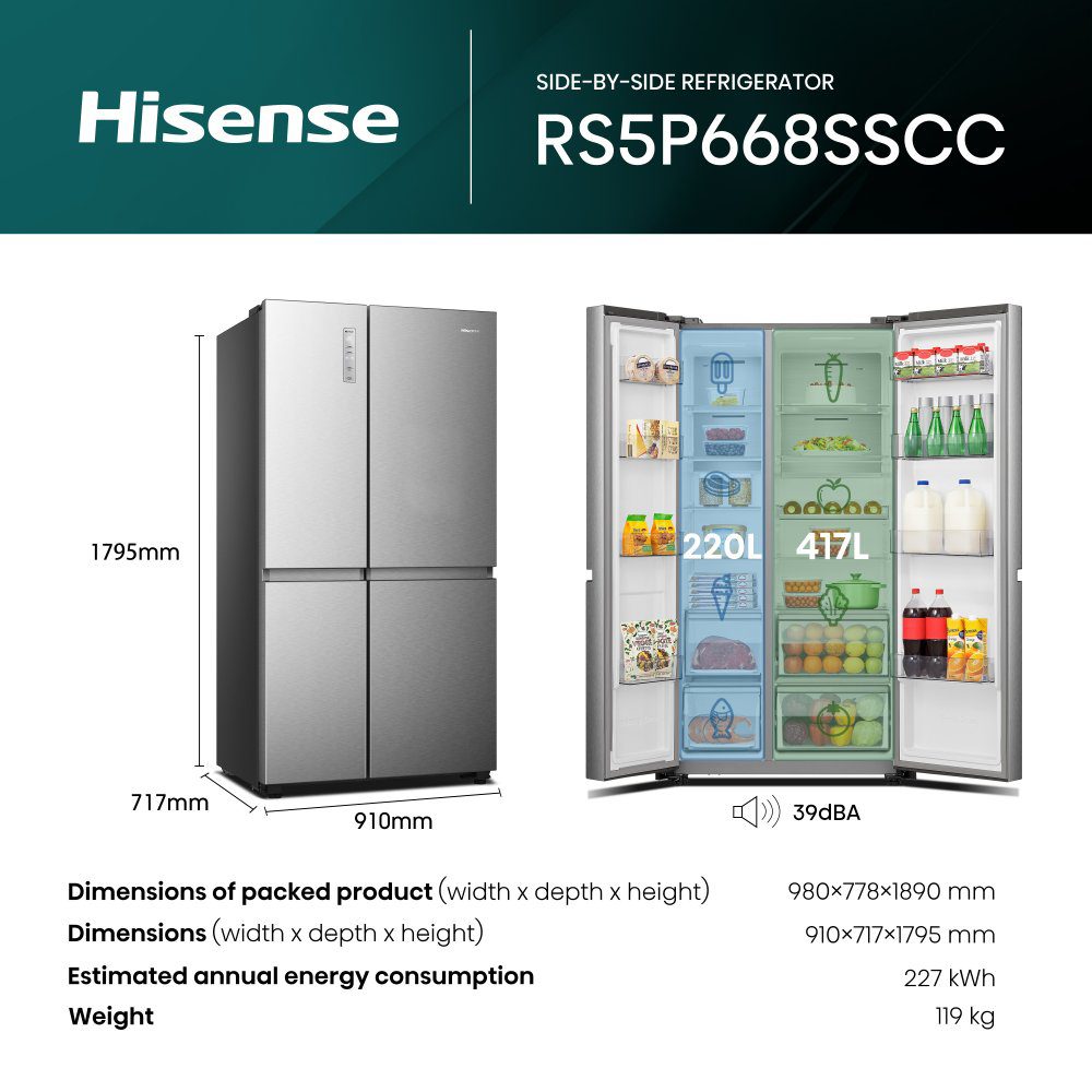 Hisense American Fridge Freezer Non Ice & Water RS5P668SSCC - Silver Hisense American Fridge Freezer Non Ice & Water RS5P668SSCC - Silver