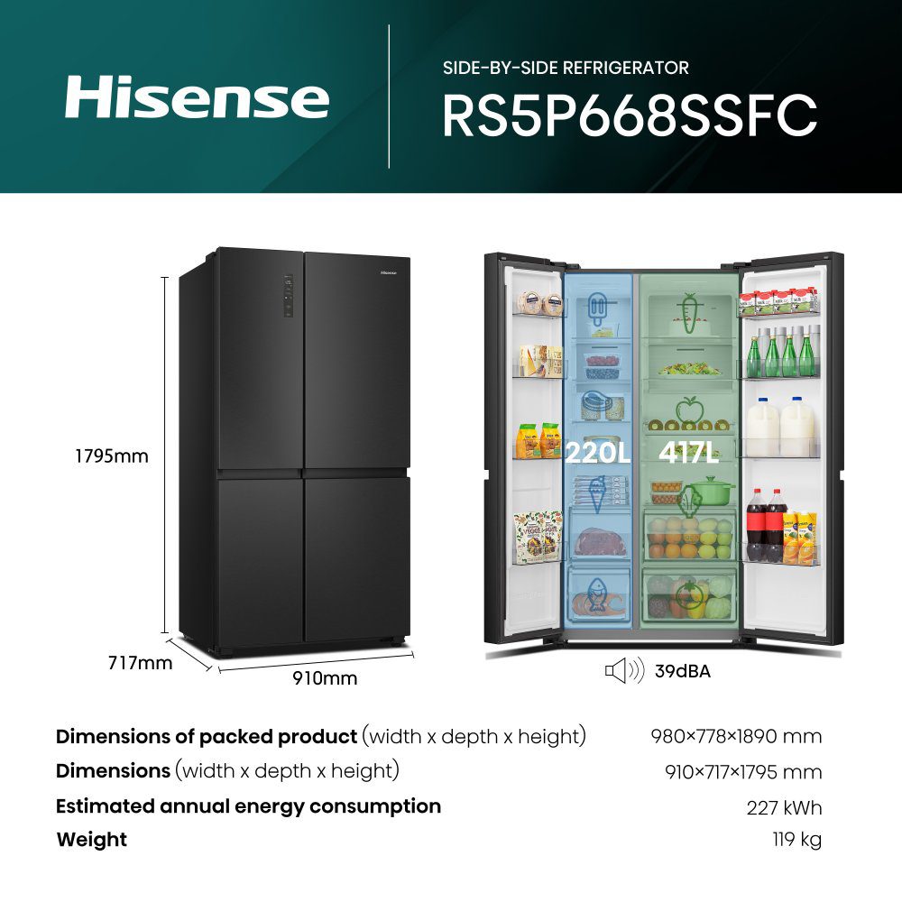 Hisense American Fridge Freezer Non Ice & Water RS5P668SSFC - BLACK Hisense American Fridge Freezer Non Ice & Water RS5P668SSFC - BLACK