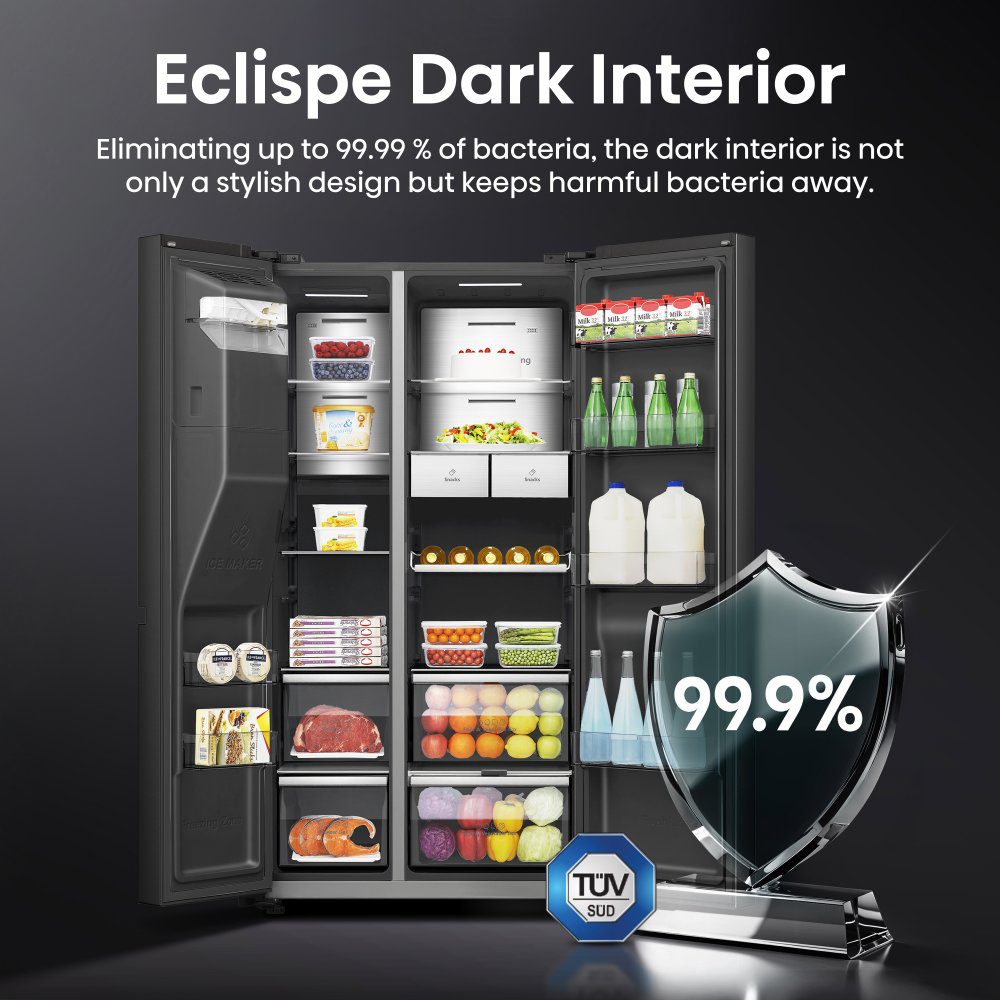 Hisense PureFlat Eclipse American Fridge Freezer With Ice & Water RS9P628GPFE - Black Steel Hisense PureFlat Eclipse American Fridge Freezer With Ice & Water RS9P628GPFE - Black Steel