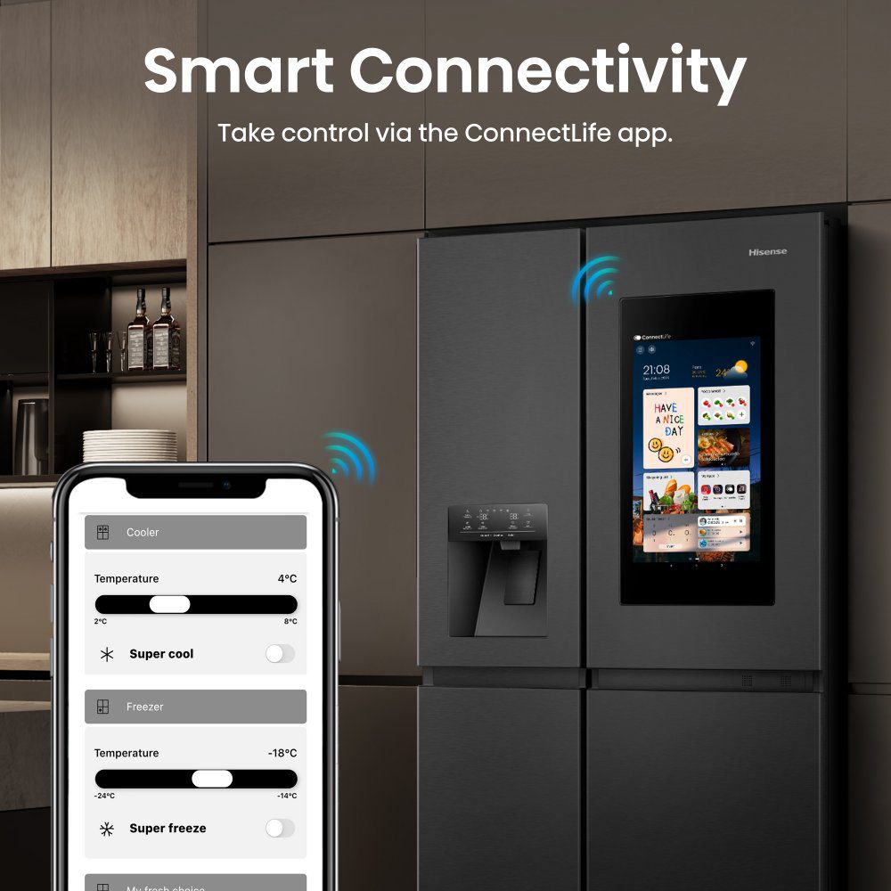 Hisense PureFlat Eclipse American Fridge Freezer With Ice & Water RS9P628GPFE - Black Steel Hisense PureFlat Eclipse American Fridge Freezer With Ice & Water RS9P628GPFE - Black Steel
