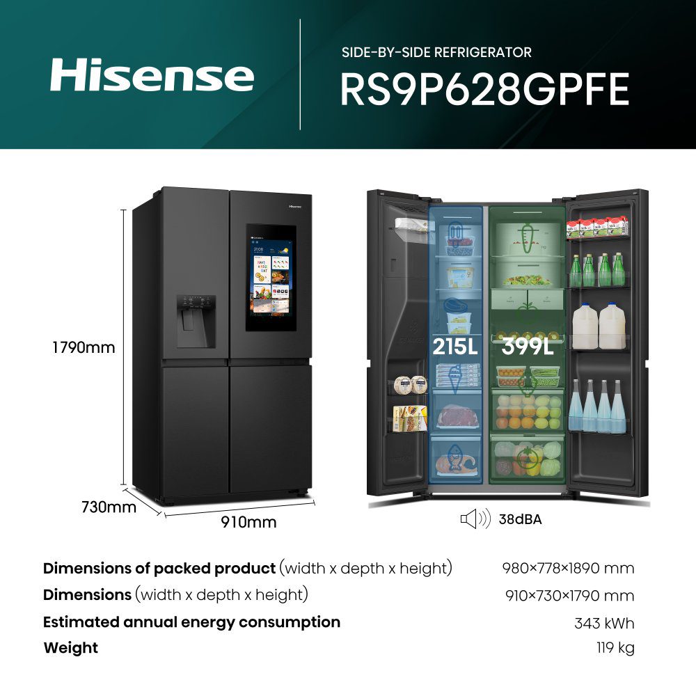 Hisense PureFlat Eclipse American Fridge Freezer With Ice & Water RS9P628GPFE - Black Steel Hisense PureFlat Eclipse American Fridge Freezer With Ice & Water RS9P628GPFE - Black Steel