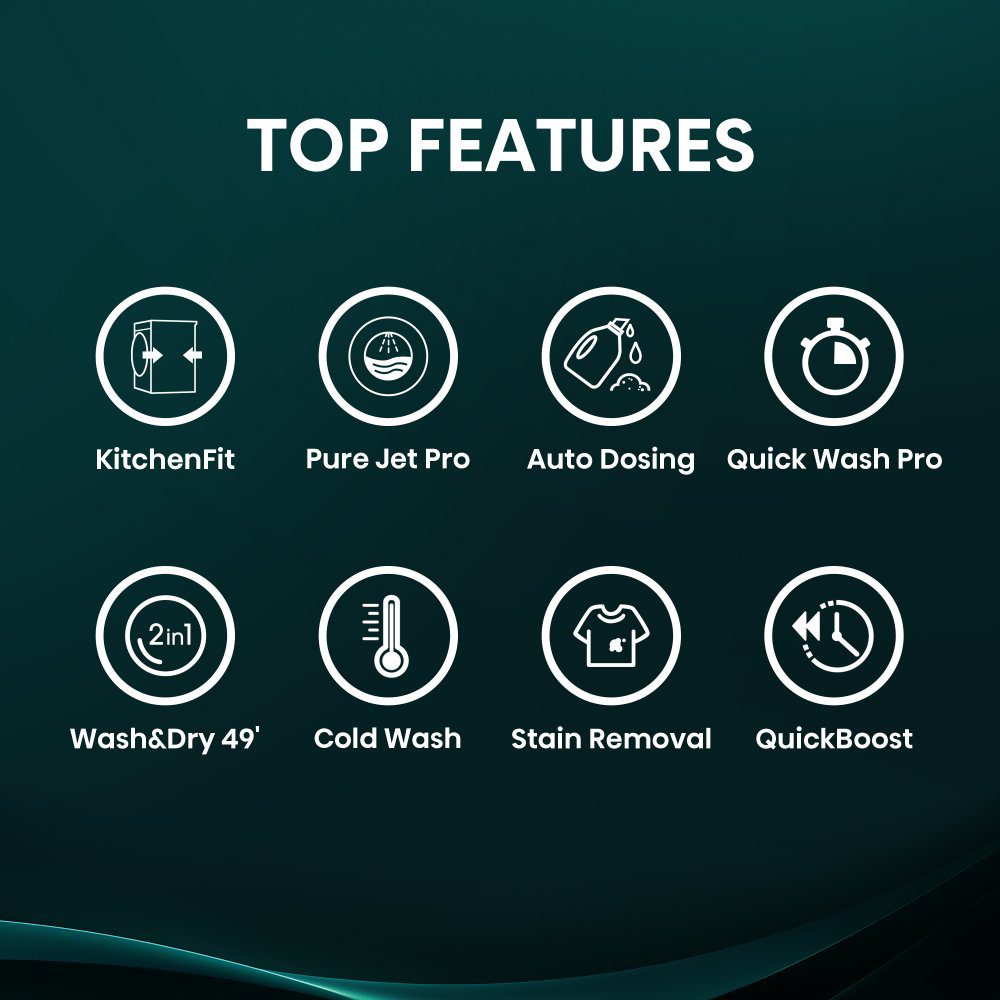 Hisense 10.5kg/6kg 5i KitchenFit Series Autodose WiFi Enabled Washer Dryer WD5I1045BBQ - Black Hisense 10.5kg/6kg 5i KitchenFit Series Autodose WiFi Enabled Washer Dryer WD5I1045BBQ - Black