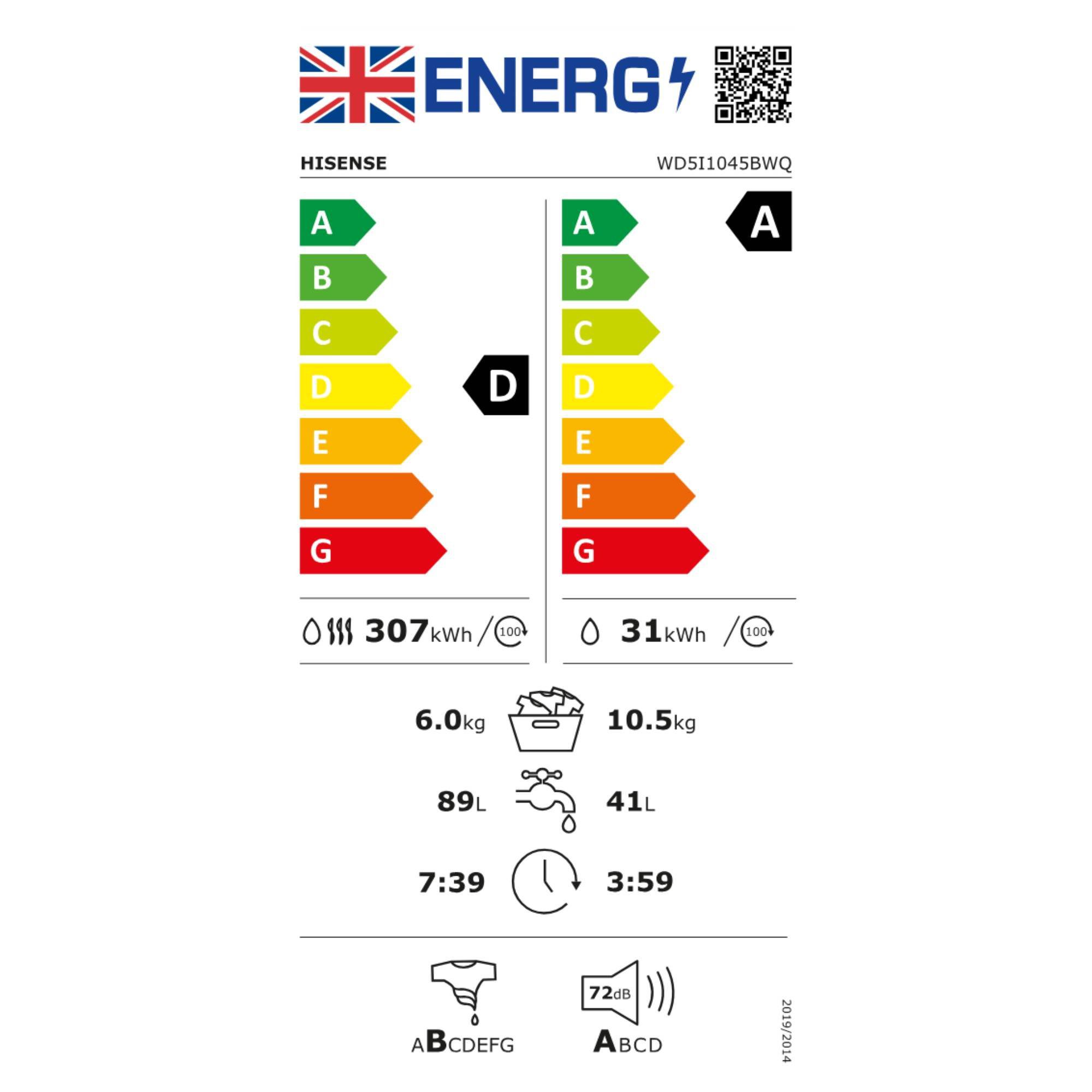 Hisense 10.5kg/6kg 5i KitchenFit Series Autodose WiFi Enabled Washer Dryer WD5I1045BWQ - White Hisense 10.5kg/6kg 5i KitchenFit Series Autodose WiFi Enabled Washer Dryer WD5I1045BWQ - White
