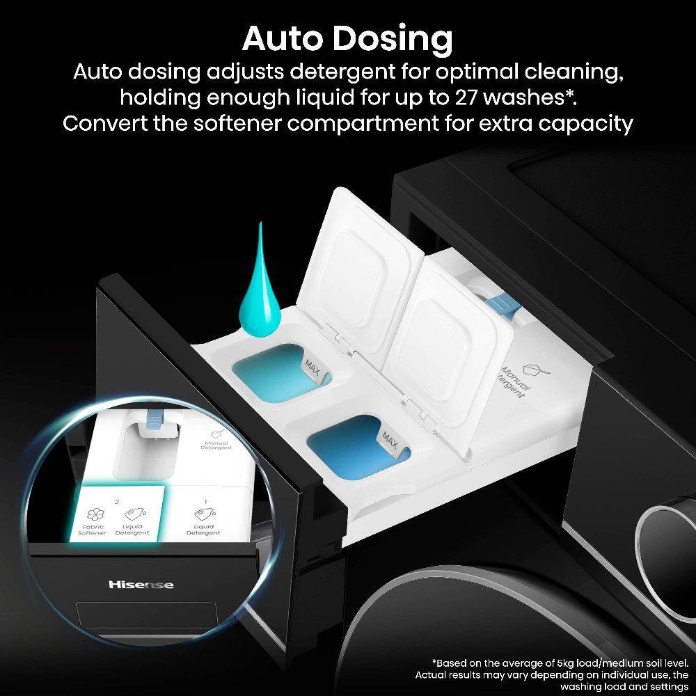 Hisense 12kg/8kg 5i Series Autodose WiFi Washer Dryer WD5I1245BBR - Black Hisense 12kg/8kg 5i Series Autodose WiFi Washer Dryer WD5I1245BBR - Black