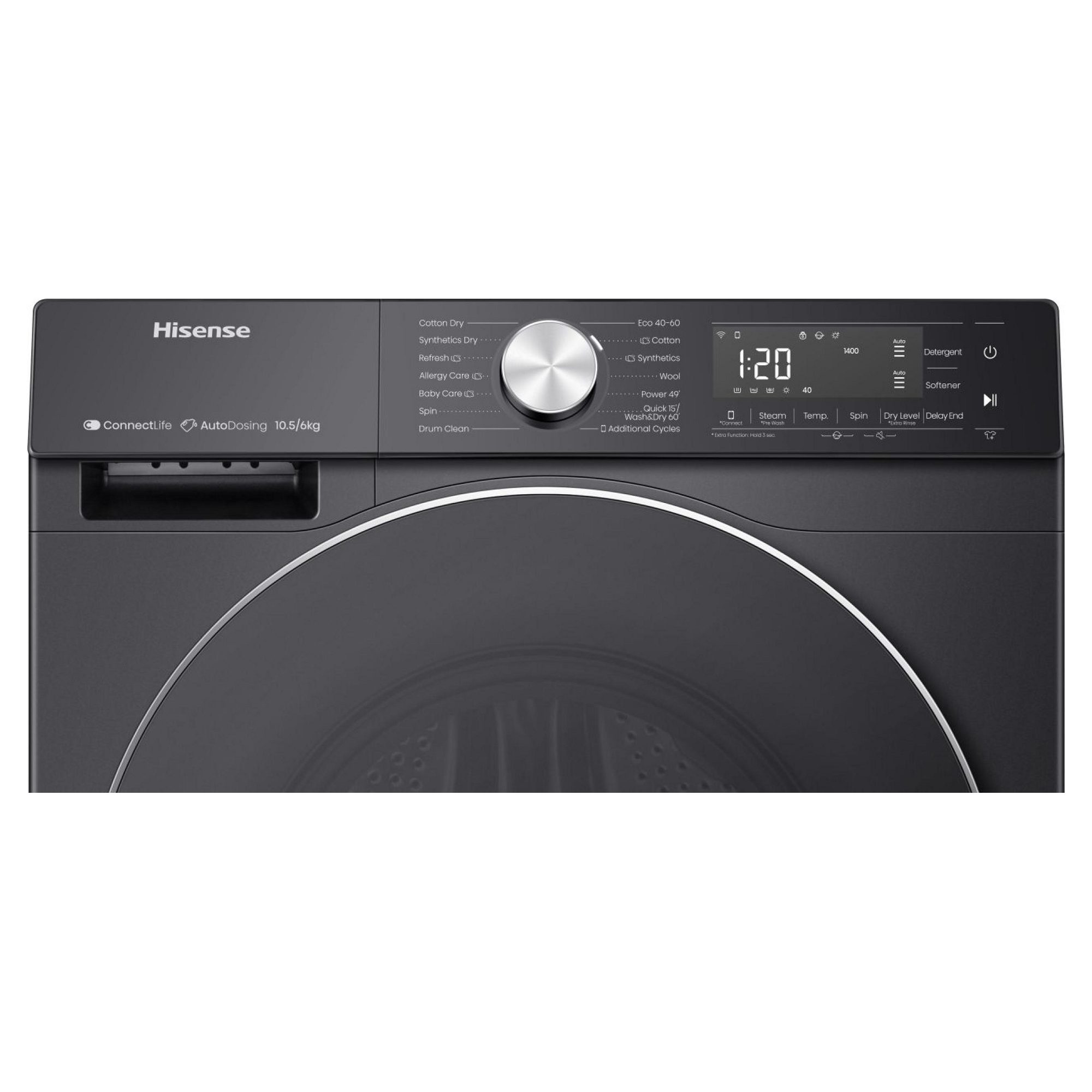 Hisense 10.5kg/6kg 5S Series Autodose WiFi Washer Dryer WD5S1045BB - Black Hisense 10.5kg/6kg 5S Series Autodose WiFi Washer Dryer WD5S1045BB - Black
