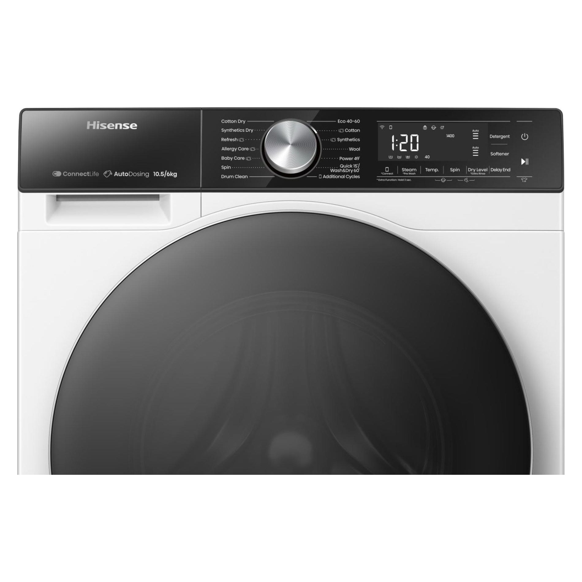 Hisense 10.5kg/6kg 5S Series Autodose WiFi Enabled Washer Dryer WD5S1045BW - White Hisense 10.5kg/6kg 5S Series Autodose WiFi Enabled Washer Dryer WD5S1045BW - White