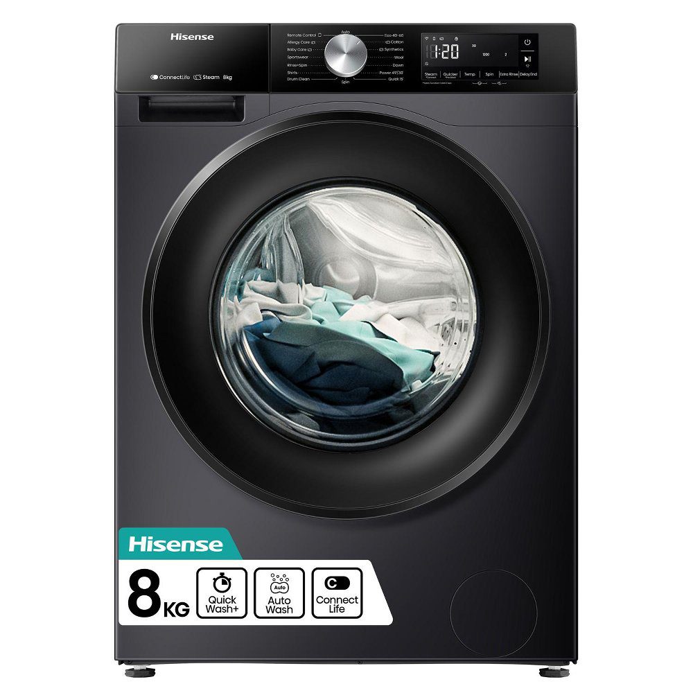 Hisense 8kg 3S Series Washing Machine 1400rpm WF3S8043BB3 - Black Hisense 8kg 3S Series Washing Machine 1400rpm WF3S8043BB3 - Black