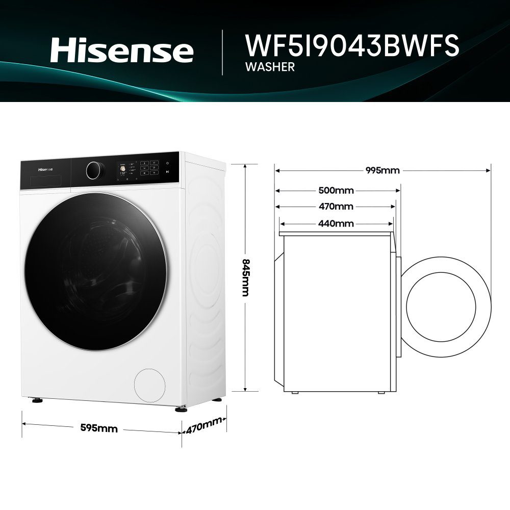 Hisense 9kg 5I KitchenFit Series Washing Machine 1400rpm WF5I9043BWFS - White Hisense 9kg 5I KitchenFit Series Washing Machine 1400rpm WF5I9043BWFS - White