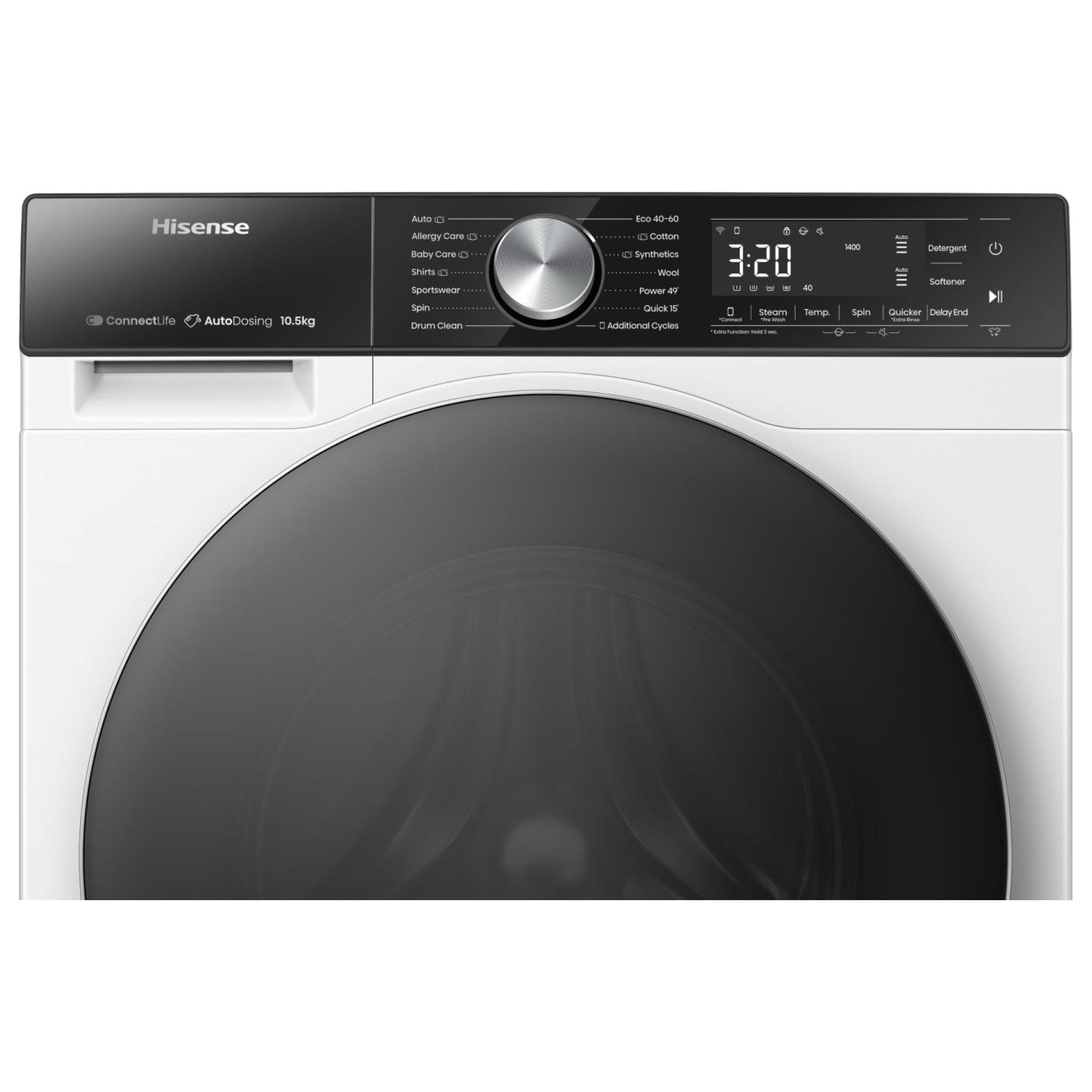 Hisense 10.5kg 5S Series Autodose WiFi-Enabled Washing Machine 1400rpm WF5S1045BW - White Hisense 10.5kg 5S Series Autodose WiFi-Enabled Washing Machine 1400rpm WF5S1045BW - White