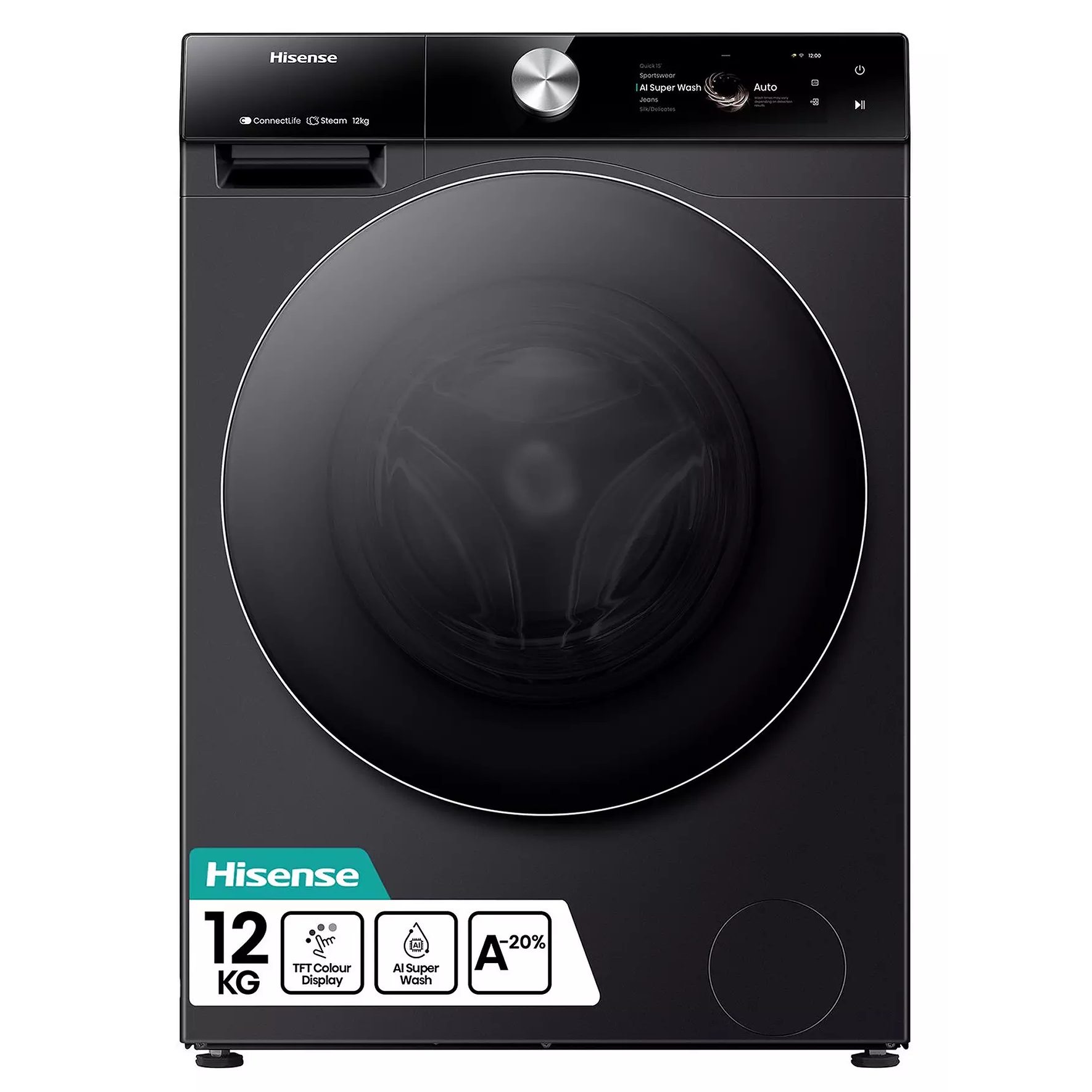 Hisense 12kg 7S Series Autodose Washing Machine 1400rpm WF7S1247BB  - Black