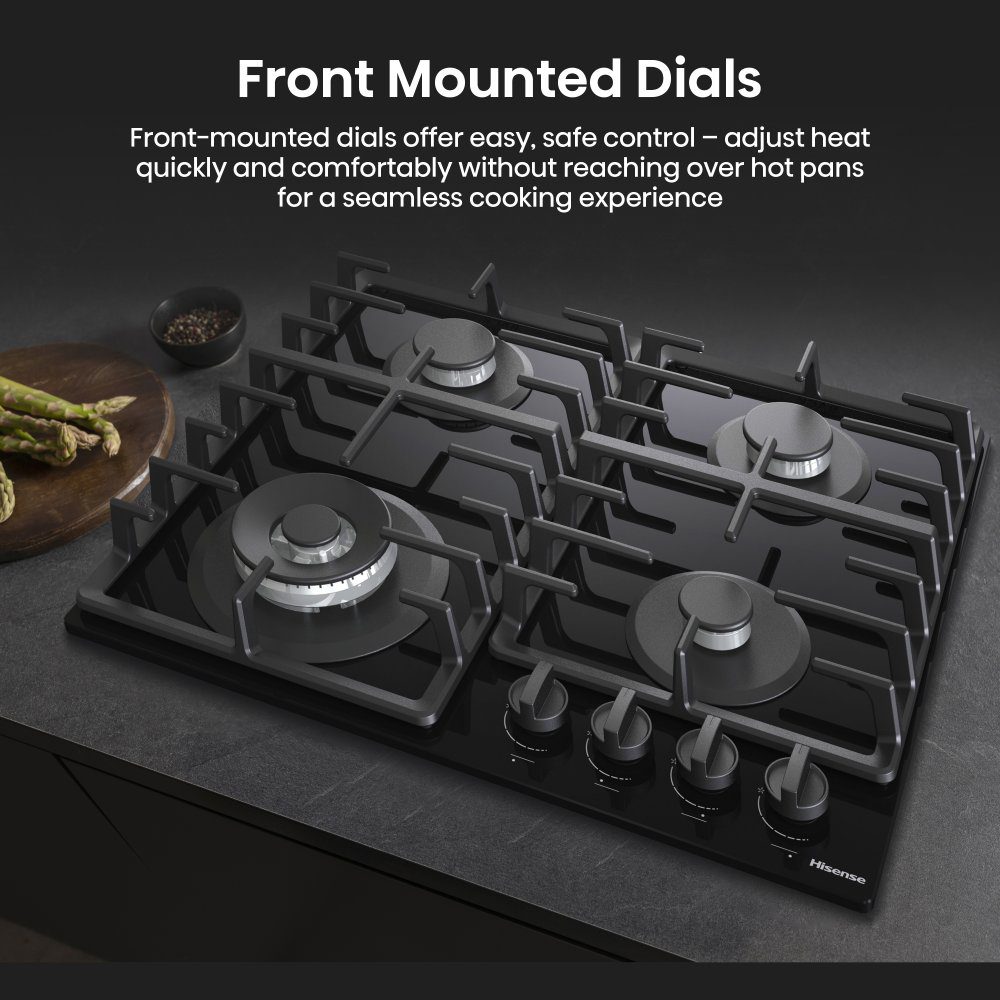 Hisense 60cm 4 Burner Gas On Glass Hob GG663BHF - Black Hisense 60cm 4 Burner Gas On Glass Hob GG663BHF - Black