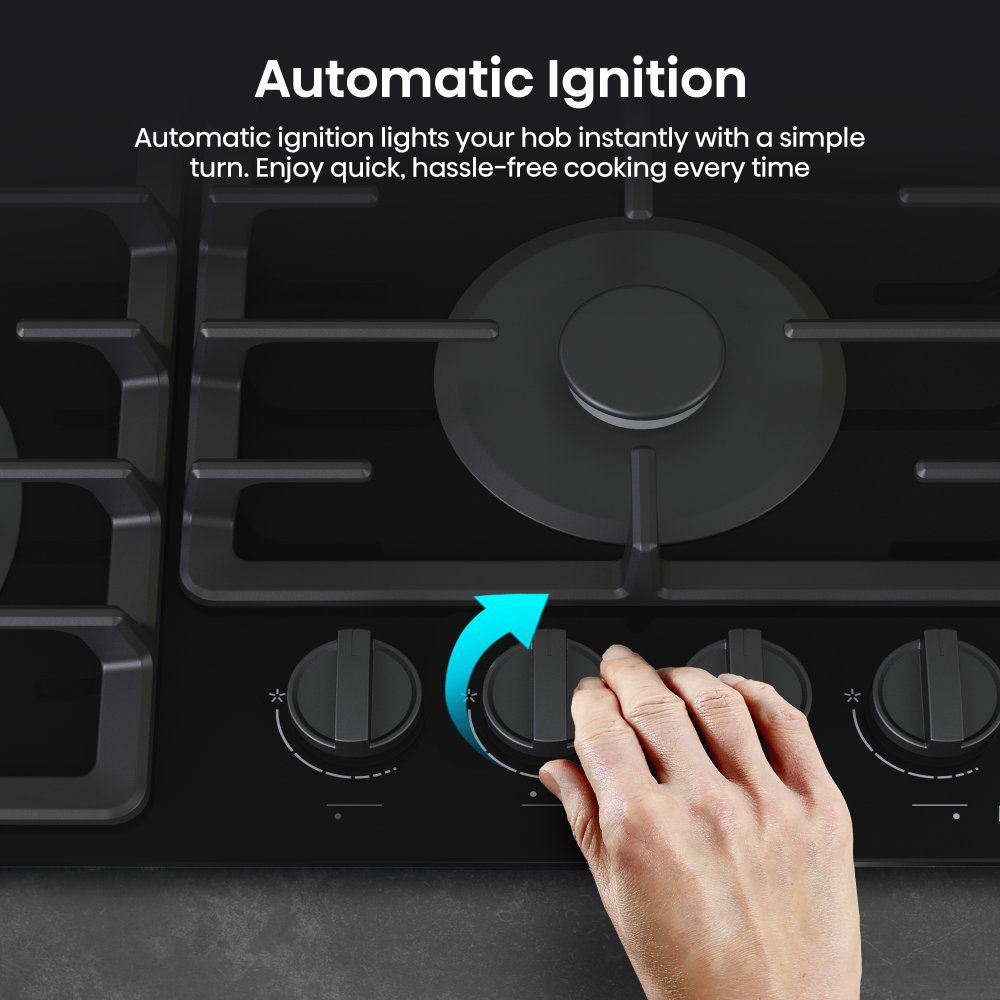 Hisense 60cm 4 Burner Gas On Glass Hob GG663BHF - Black Hisense 60cm 4 Burner Gas On Glass Hob GG663BHF - Black