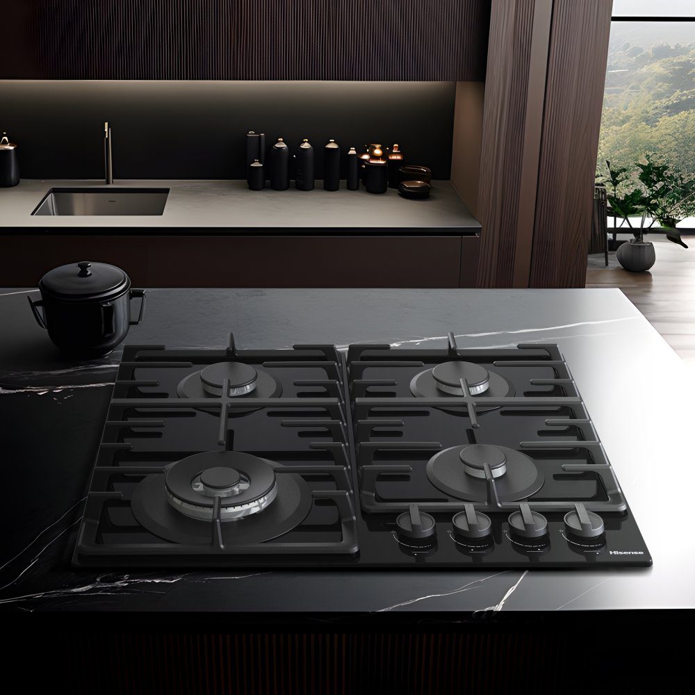 Hisense 60cm 4 Burner Gas On Glass Hob GG663BHF - Black Hisense 60cm 4 Burner Gas On Glass Hob GG663BHF - Black