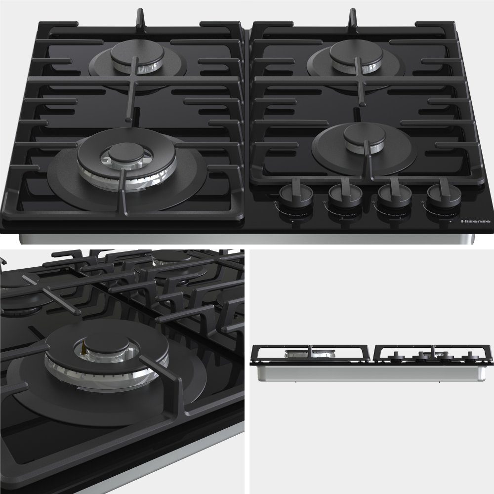 Hisense 60cm 4 Burner Gas On Glass Hob GG663BHF - Black Hisense 60cm 4 Burner Gas On Glass Hob GG663BHF - Black