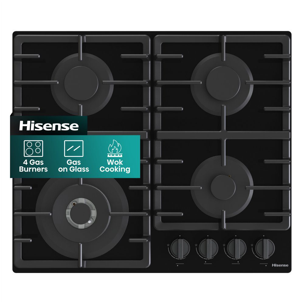 Hisense 60cm 4 Burner Gas On Glass Hob GG663BHF - Black Hisense 60cm 4 Burner Gas On Glass Hob GG663BHF - Black