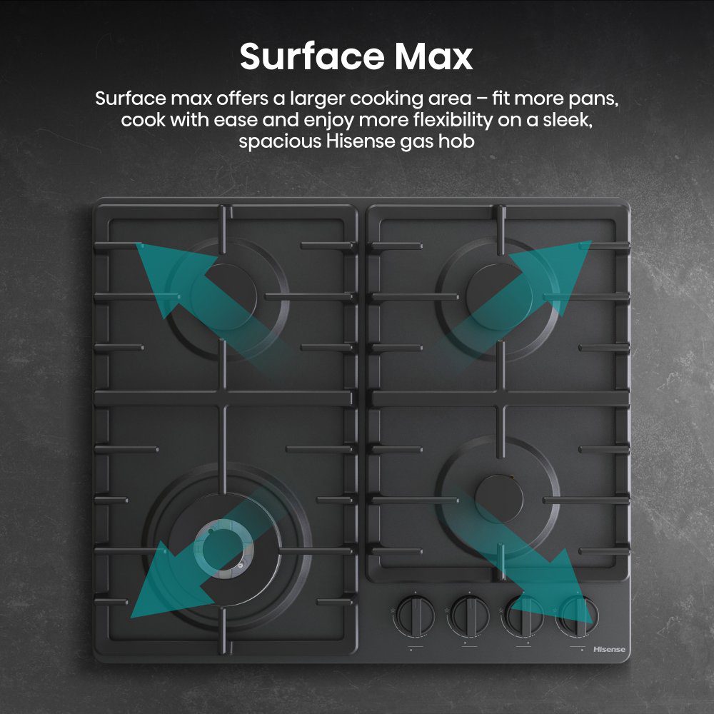 Hisense 60cm 4 Burner Gas Hob GM663BHF - Black Hisense 60cm 4 Burner Gas Hob GM663BHF - Black