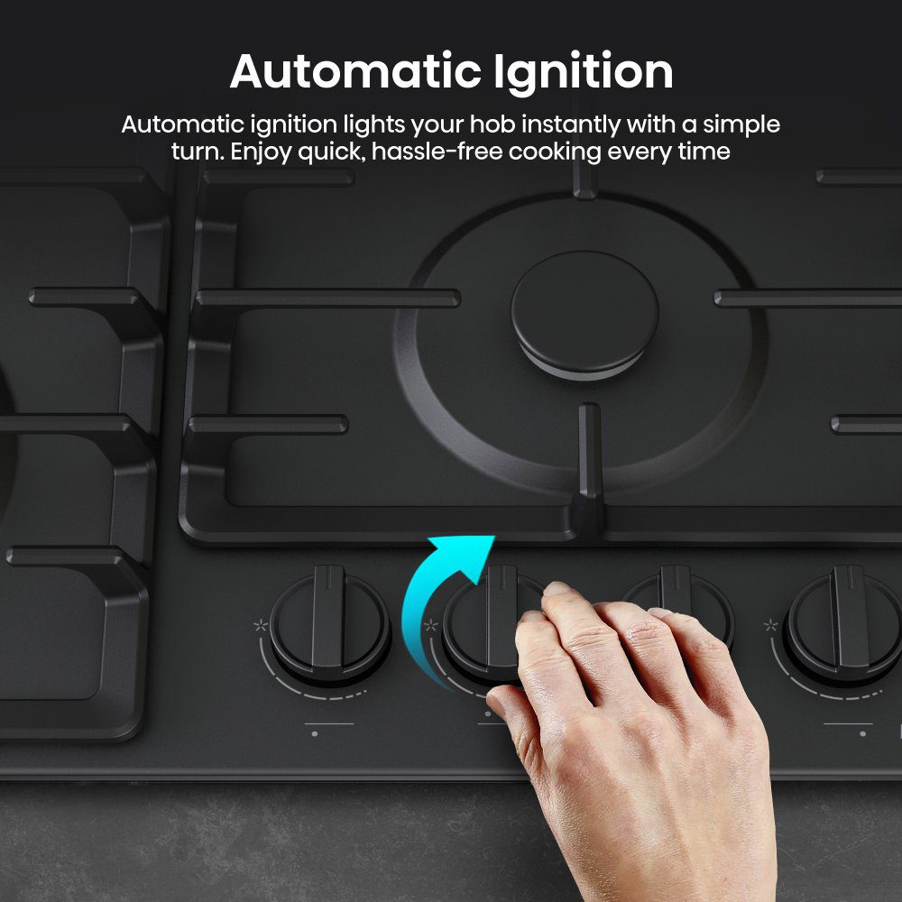 Hisense 60cm 4 Burner Gas Hob GM663BHF - Black Hisense 60cm 4 Burner Gas Hob GM663BHF - Black