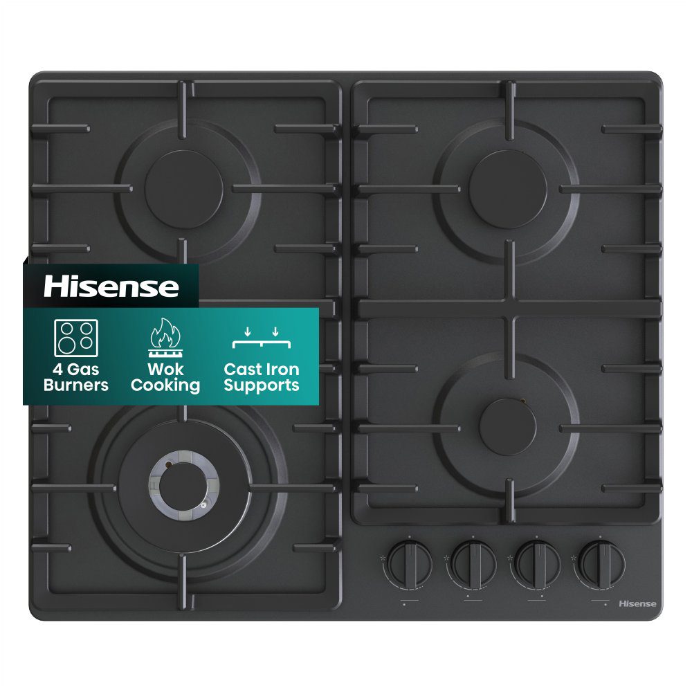 Hisense 60cm 4 Burner Gas Hob GM663BHF - Black Hisense 60cm 4 Burner Gas Hob GM663BHF - Black