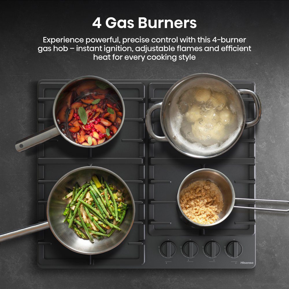 Hisense 60cm 4 Burner Gas Hob GM663BHF - Black Hisense 60cm 4 Burner Gas Hob GM663BHF - Black