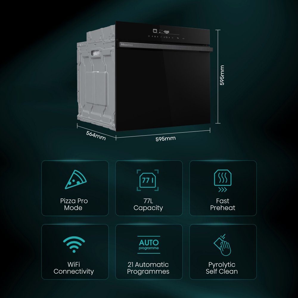 Hisense Hi6 BlackLine Pyrolytic Steam Add Single Oven HO66FAPIZZACHEF - Black Hisense Hi6 BlackLine Pyrolytic Steam Add Single Oven HO66FAPIZZACHEF - Black