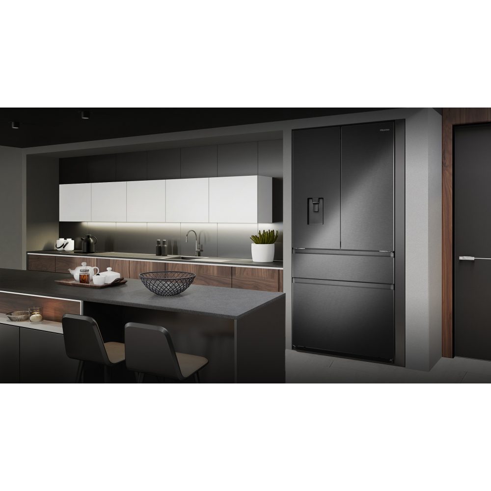 Hisense PureFlat French Style Fridge Freezer With Water Dispenser Non Plumbed RF749N4SWFE - BLACK STEEL Hisense PureFlat French Style Fridge Freezer With Water Dispenser Non Plumbed RF749N4SWFE - BLACK STEEL
