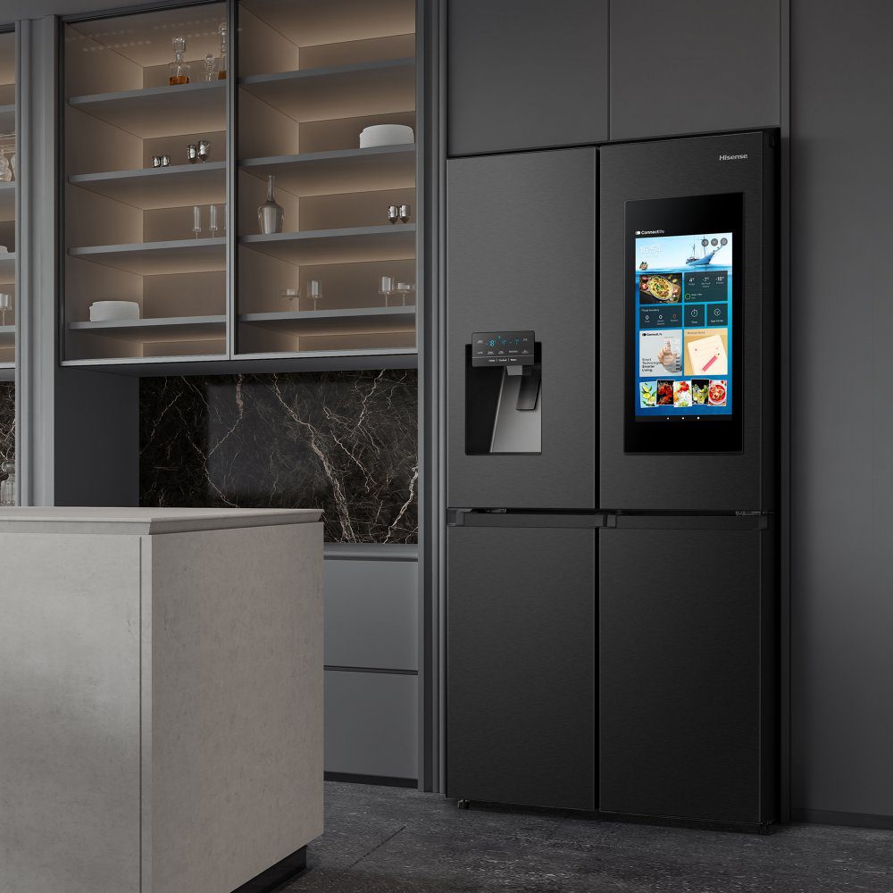 Hisense PureFlat Eclipse Four Door Fridge Freezer With Ice & Water RQ760N4IFE - BLACK STEEL Hisense PureFlat Eclipse Four Door Fridge Freezer With Ice & Water RQ760N4IFE - BLACK STEEL