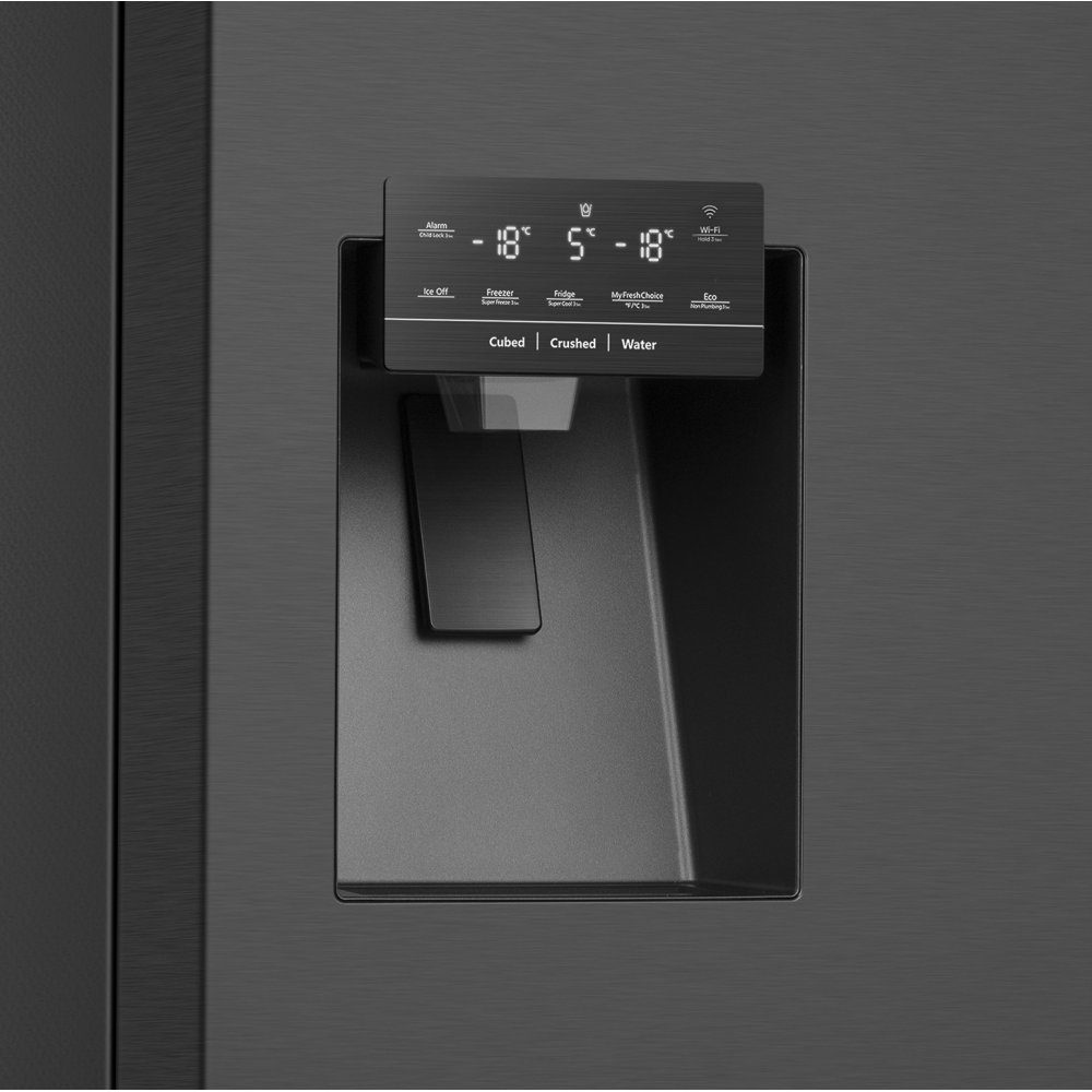 Hisense PureFlat Four Door Fridge Freezer With Ice & Water Non-Plumbed RQ760N4SBFE - Black Steel Hisense PureFlat Four Door Fridge Freezer With Ice & Water Non-Plumbed RQ760N4SBFE - Black Steel