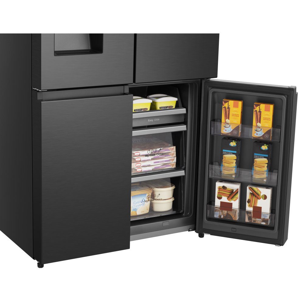 Hisense PureFlat Four Door Fridge Freezer With Ice & Water Non-Plumbed RQ760N4SBFE - Black Steel Hisense PureFlat Four Door Fridge Freezer With Ice & Water Non-Plumbed RQ760N4SBFE - Black Steel