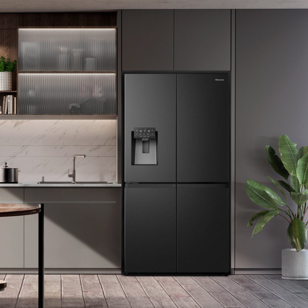 Hisense PureFlat Four Door Fridge Freezer With Ice & Water Non-Plumbed RQ760N4SBFE - Black Steel Hisense PureFlat Four Door Fridge Freezer With Ice & Water Non-Plumbed RQ760N4SBFE - Black Steel