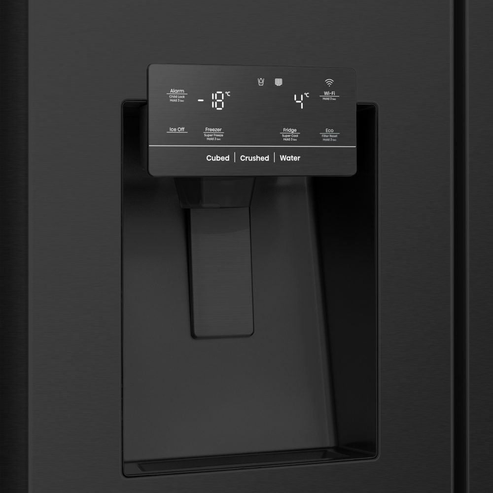 Hisense PureFlat Infinite American Fridge Freezer Ice & Water RS818N4IFE - BLACK STEEL Hisense PureFlat Infinite American Fridge Freezer Ice & Water RS818N4IFE - BLACK STEEL