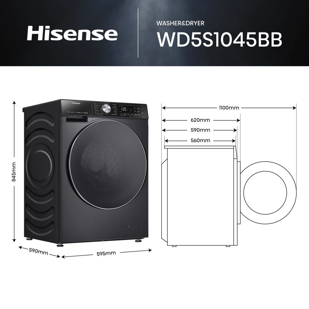 Hisense 10.5kg/6kg 5S Series Autodose WiFi Washer Dryer WD5S1045BB - Black Hisense 10.5kg/6kg 5S Series Autodose WiFi Washer Dryer WD5S1045BB - Black