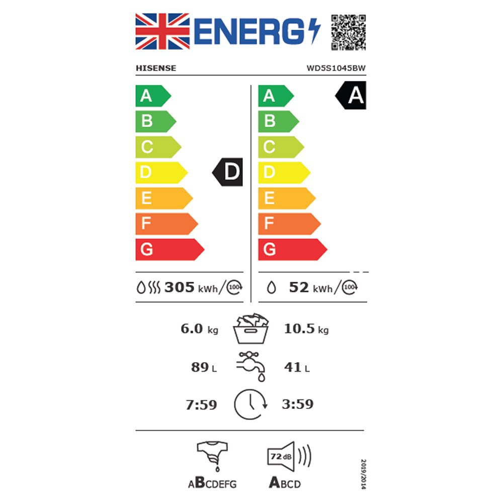 Hisense 10.5kg/6kg 5S Series Autodose WiFi Enabled Washer Dryer WD5S1045BW - White Hisense 10.5kg/6kg 5S Series Autodose WiFi Enabled Washer Dryer WD5S1045BW - White