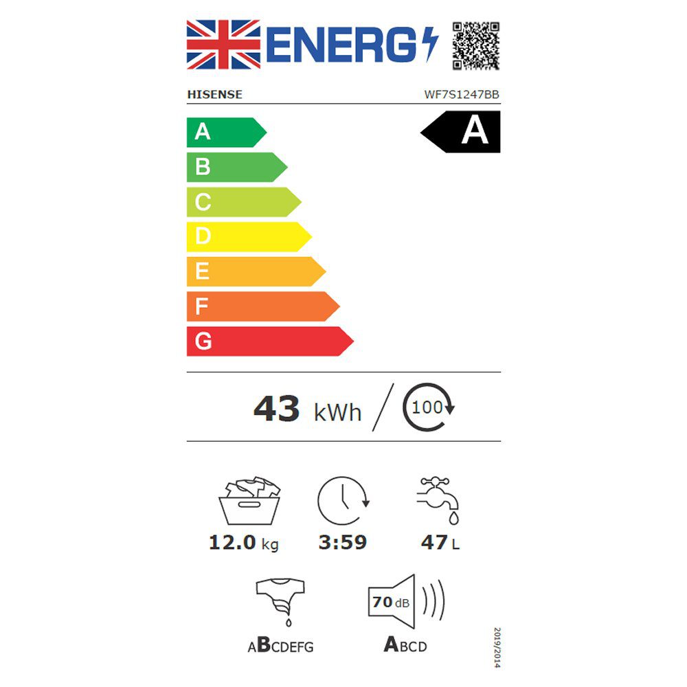 Hisense 12kg 7S Series Autodose Washing Machine 1400rpm WF7S1247BB - Black Hisense 12kg 7S Series Autodose Washing Machine 1400rpm WF7S1247BB - Black