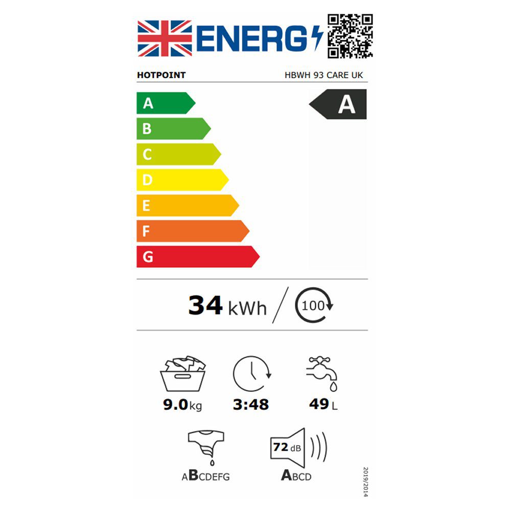 Hotpoint 9kg Washing Machine 1400rpm HBWH 93 CARE UK - White Hotpoint 9kg Washing Machine 1400rpm HBWH 93 CARE UK - White