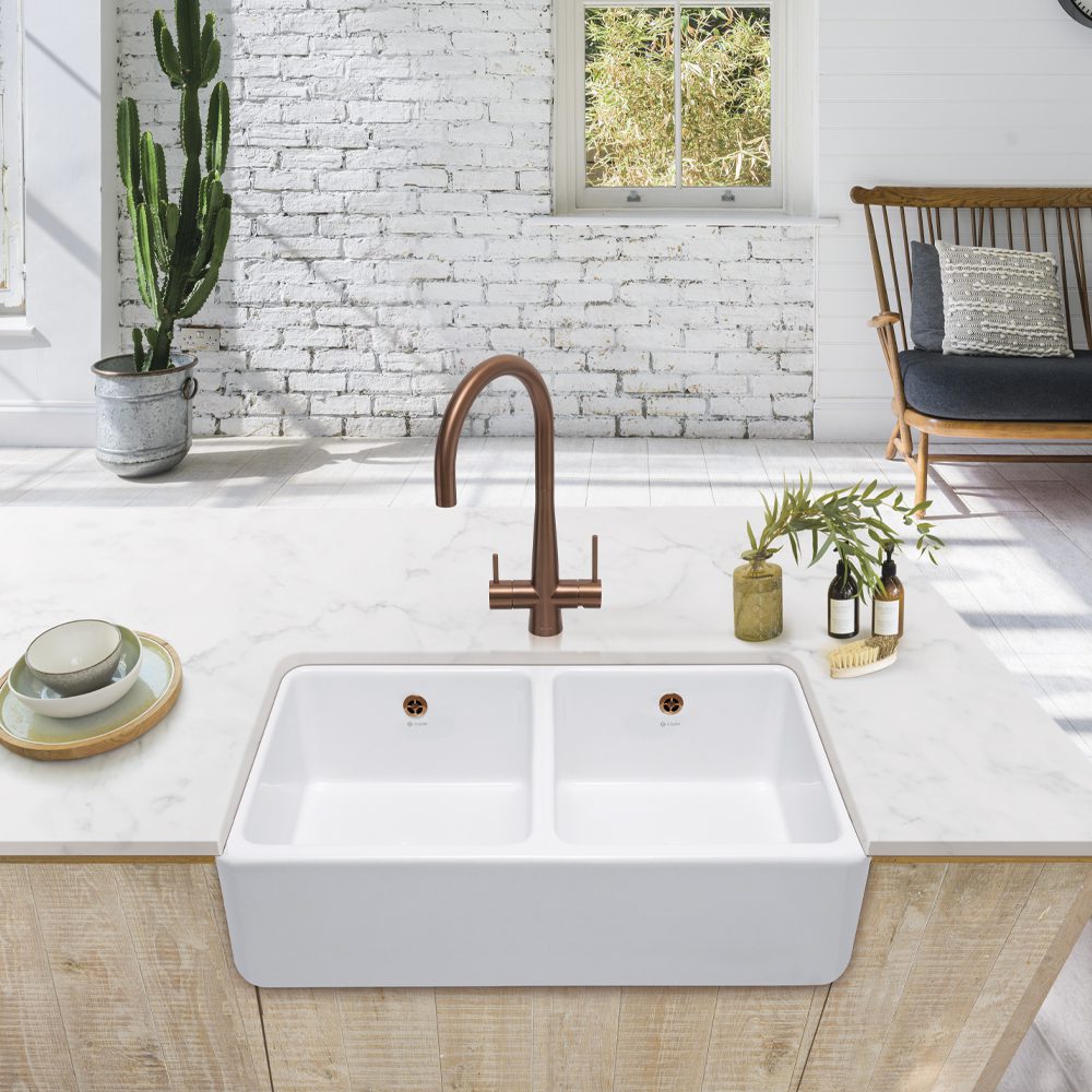 Caple 80cm Double Bowl Ceramic Sink KEMPTON - White Caple 80cm Double Bowl Ceramic Sink KEMPTON - White