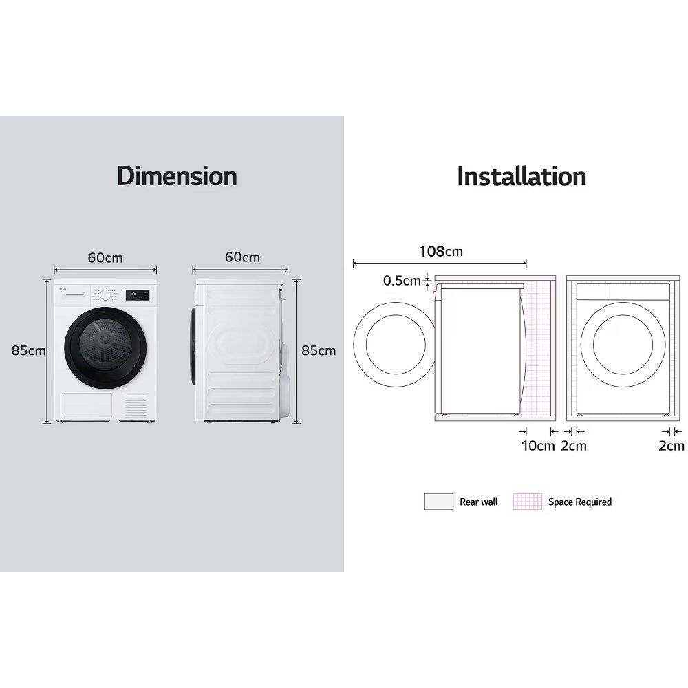 LG Series 2 8kg Heat Pump Tumble Dryer RHA1008NWK - White LG Series 2 8kg Heat Pump Tumble Dryer RHA1008NWK - White