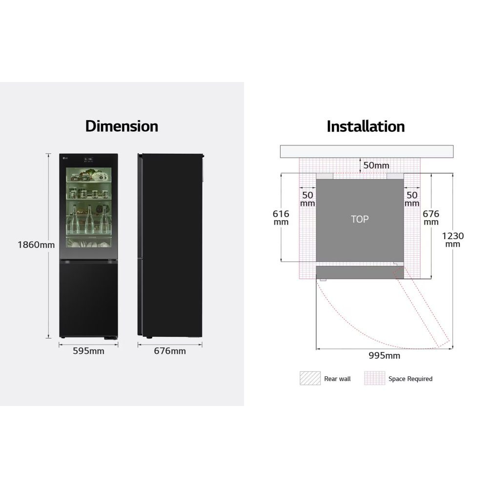 LG 60cm Instaview Frost Free Fridge Freezer GBG7190CEV - Black Steel LG 60cm Instaview Frost Free Fridge Freezer GBG7190CEV - Black Steel