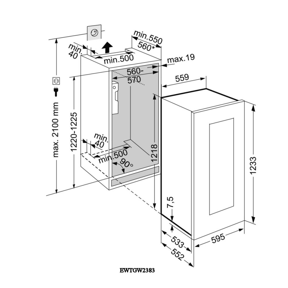 Liebherr 122cm Integrated In Column Vinidor Wine Cooler EWTGB2383 - BLACK Liebherr 122cm Integrated In Column Vinidor Wine Cooler EWTGB2383 - BLACK