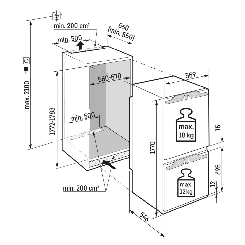 Liebherr 178cm Prime Biofresh Integrated 70/30 Frost Free Fridge Freezer ICBNCI5153 Liebherr 178cm Prime Biofresh Integrated 70/30 Frost Free Fridge Freezer ICBNCI5153