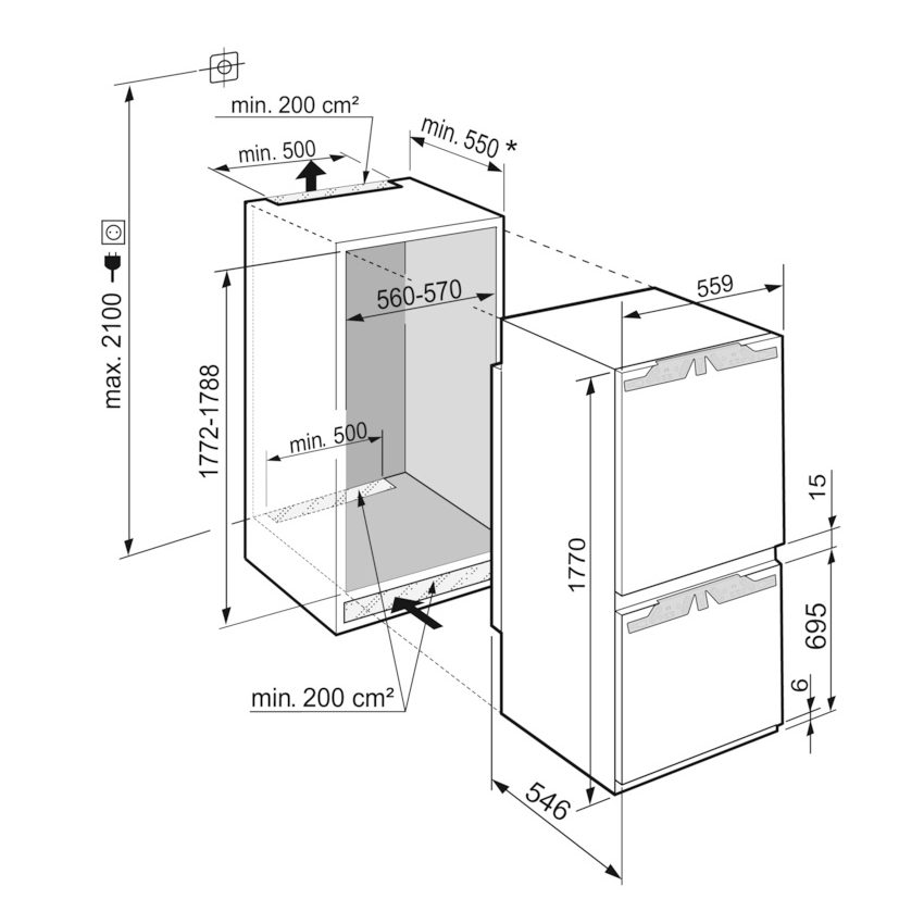 Liebherr 178cm Pure Integrated 70/30 Fridge Freezer ICE5103 Liebherr 178cm Pure Integrated 70/30 Fridge Freezer ICE5103